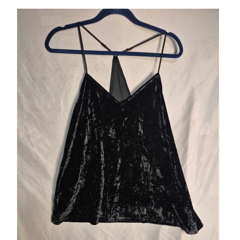 Josie Natori Black Velvet Cami Top Womens XL Crushed Lingerie Y Back